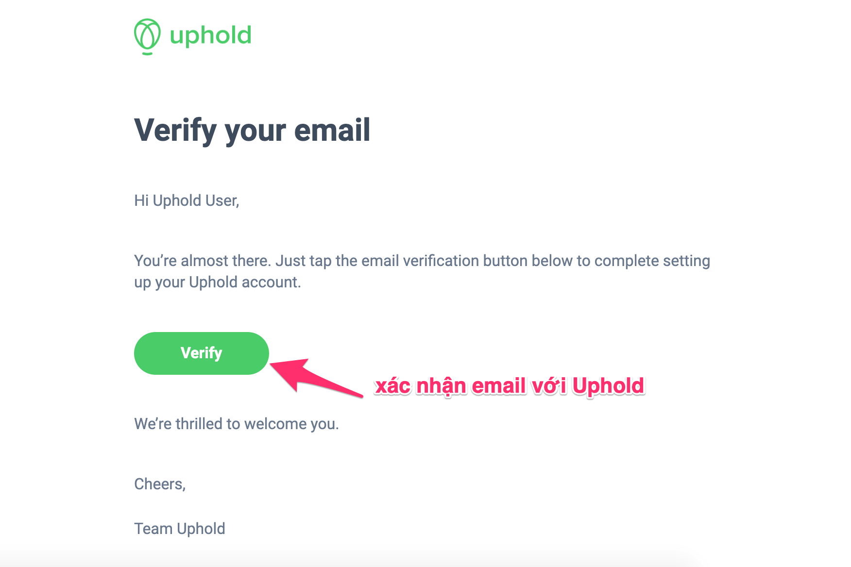 hướng dẫn verify email với tài khoản Uphold