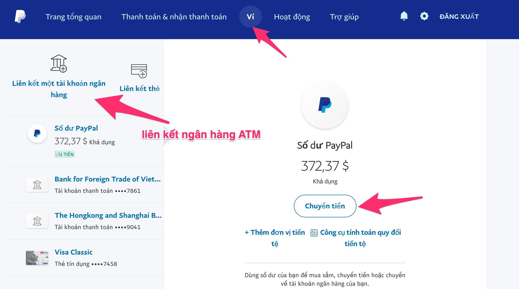 Lệnh chuyển tiền trên tài khoản Paypal